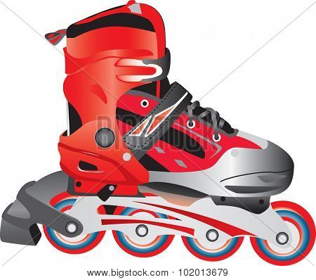 A vectorized red plastic and fabric sport roller blade, isolated against a white background. EPS vector, fully scalable