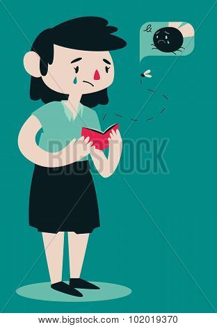 Sad Broken Woman Opening Wallet