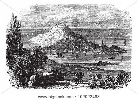 Corunna in Galicia, Spain, during the 1890s, vintage engraving. Old engraved illustration of Corunna. Trousset encyclopedia (1886 - 1891).