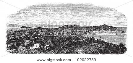 Macau or Macao, during the 1890s, vintage engraving. Old engraved illustration of Macau. Trousset encyclopedia (1886 - 1891).