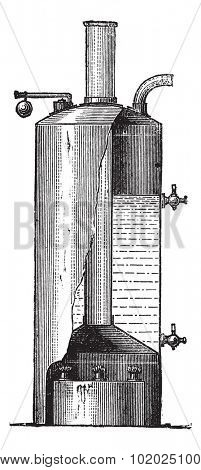 Vertical Boiler, vintage engraved illustration. Trousset encyclopedia (1886 - 1891).