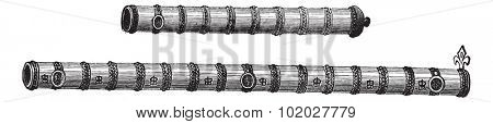 Old engraved illustration of cannon of the fifteenth century. Industrial encyclopedia E.-O. Lami - 1875.