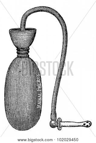  Injector pocket, vintage engraved illustration. Usual Medicine Dictionary by Dr Labarthe - 1885