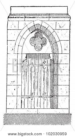 Old engraved illustration of the gate of Cathedral of Our Lady of Chartres, belongs to eighteenth century. Chartres, France. Dictionary of words and things - Larive and Fleury - 1895