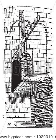 Drawbridge, vintage engraved illustration. Dictionary of words  and things - Larive and Fleury - 1895.