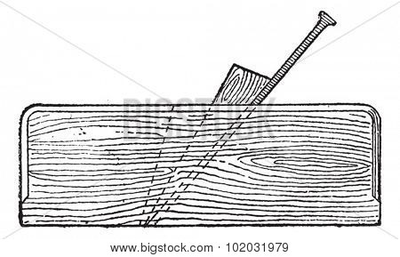 Old engraved illustration of Plane (tool) isolated on a white background. Dictionary of words and things - Larive and Fleury -1895