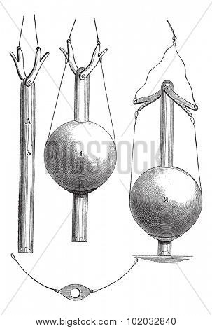 Lead line invented by Mr. Brooke, the U.S. Navy,  vintage engraved illustration. Magasin Pittoresque 1867.