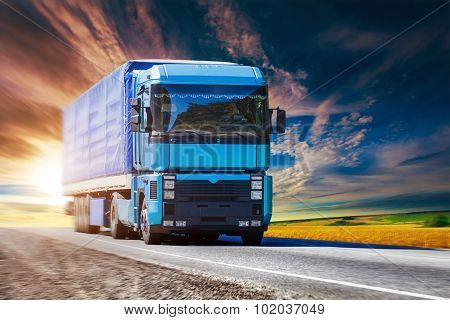 Blue truck on highway