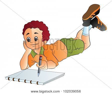 Boy Drawing on a Sketchpad, vector illustration