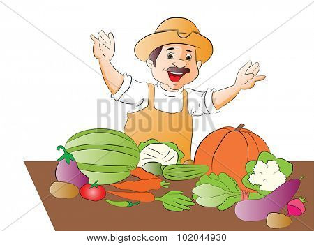 Vector of happy vegetable seller waving.