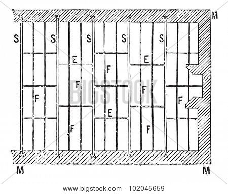 Section of a floor iron, vintage engraved illustration. Dictionary of words and things - Larive and Fleury - 1895.