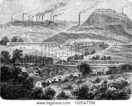 View of Merthyr Tydfil, vintage engraved illustration. Le Tour du Monde, Travel Journal, (1865).