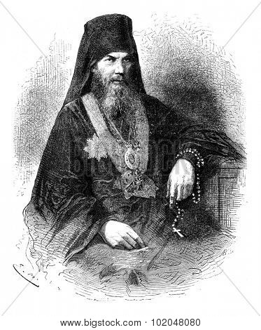 Leonidas, Patriarch of Moscow, vintage engraved illustration. Le Tour du Monde, Travel Journal, (1872).