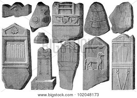 Phoenician antiquities, vintage engraved illustration. Le Tour du Monde, Travel Journal, (1872).