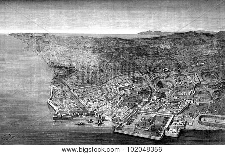 To Utica (restoration), vintage engraved illustration. Le Tour du Monde, Travel Journal, (1872).