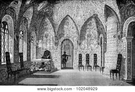 A room of Terem, Moscow, vintage engraved illustration. Le Tour du Monde, Travel Journal, (1872). 
