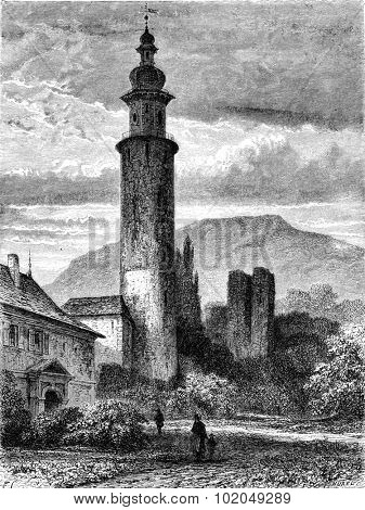The old castle of Arnstadt, vintage engraved illustration. Le Tour du Monde, Travel Journal, (1872). 