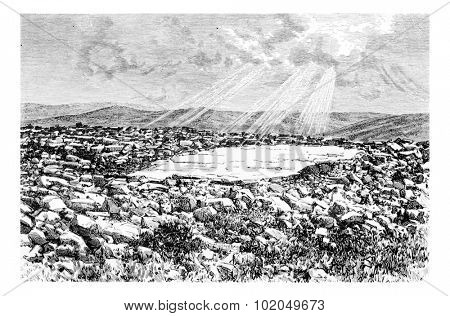 Site of the Temple on Mount Gerizim in Israel, vintage engraved illustration. Le Tour du Monde, Travel Journal, 1881