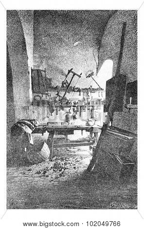 Carpenter's Workshop in Nazareth in Israel, vintage engraved illustration. Le Tour du Monde, Travel Journal, 1881