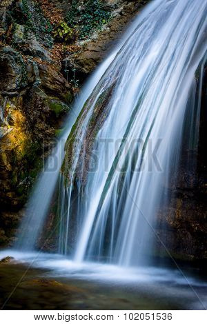 View on run water of mountain waterfall