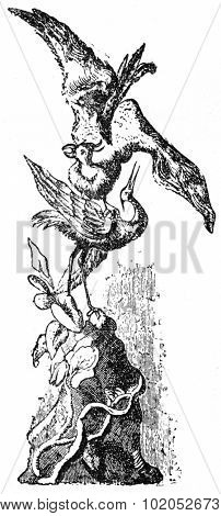 Facsimile of a Chinese decorative painting, vintage engraved illustration. Industrial encyclopedia E.-O. Lami - 1875. 