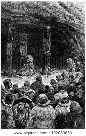 Suddenly a voice replied, vintage engraved illustration. Jules Verne Cesar Cascabel, 1890.