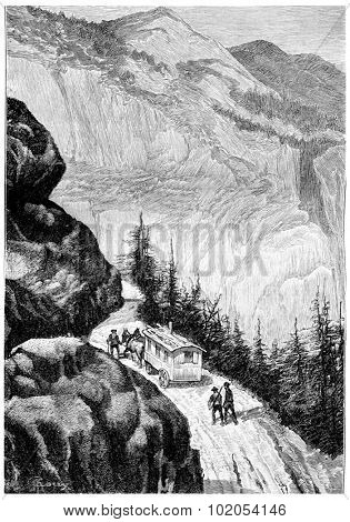 It did not go fast on these monteux territories, vintage engraved illustration. Jules Verne Cesar Cascabel, 1890.
