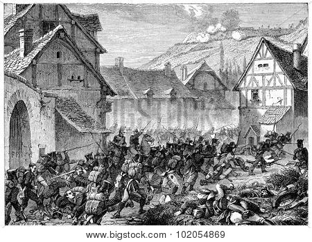 Battle of Laon, vintage engraved illustration. History of France 1885.
