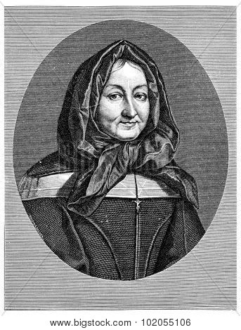 Madame Miramion. Tire of Saint Vincent de Paul, vintage engraved illustration. 