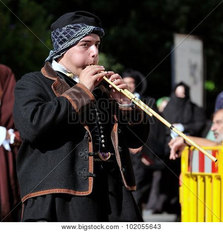 Musicians With The Traditional Costume Of Sardinia.