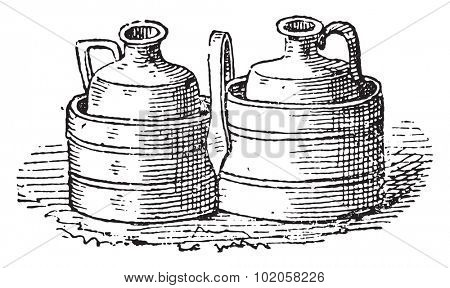 Cruet bottle holders, vintage engraved illustration. 
