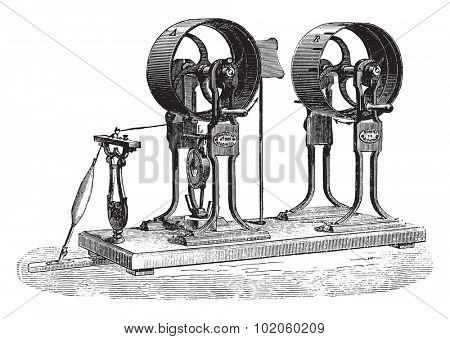 Dynamometer for cotton son ready to open, vintage engraved illustration. Industrial encyclopedia E.-O. Lami - 1875. 