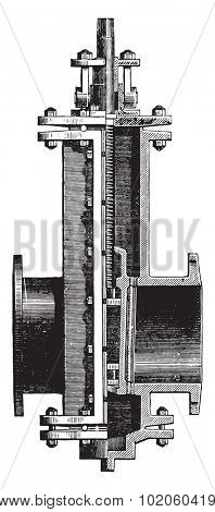 Gate valve, vintage engraved illustration. Industrial encyclopedia E.-O. Lami - 1875. 