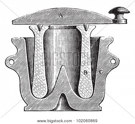 Mortar, vintage engraved illustration. Industrial encyclopedia E.-O. Lami - 1875. 