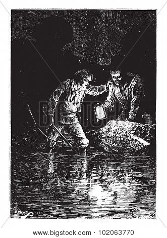 The lantern, relit, vintage engraved illustration. 
