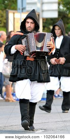 Musicians With The Traditional Costume Of Sardinia.