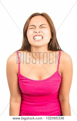 Temper Tantrum Young Asian Woman Grimace Gritting