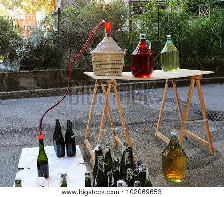 Bottling And Decanting Of Wine From The Carboy Bottles