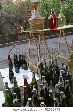Bottling And Decanting Of Wine From The Carboy Bottles