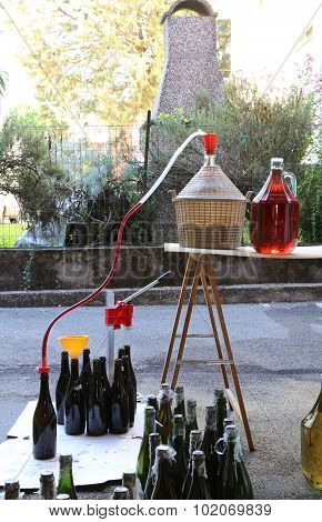 Bottling And Decanting Of Wine From The Carboy Bottles