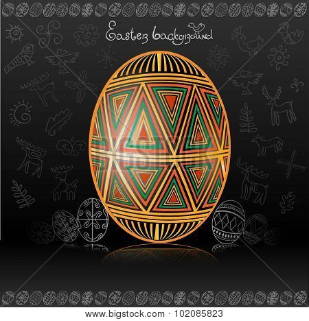 Easter black background with pattern and easter egg in center