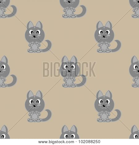 Seamless Vector Background Funny Animals Symbol Wolf