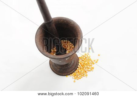 Grinding Corn With Vintage Pestle