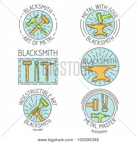 Collection of logo, elements and logotypes for blacksmith or shop