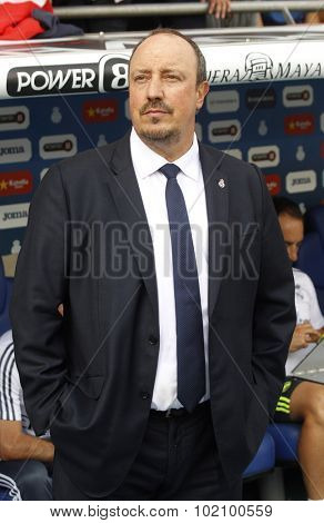 BARCELONA - SEPT, 12: Rafael Benitez manager of Real Madrid during a Spanish League match against RCD Espanyol at the Power8 stadium on September 12 2015 in Barcelona Spain