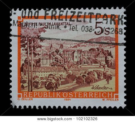 AUSTRIA - CIRCA 1984 A stamp printed in Austria shows St. Pauls Abbey in the Lavanttal, Karintien, from the series Monasteries and Abbeys in Austria, circa 1984