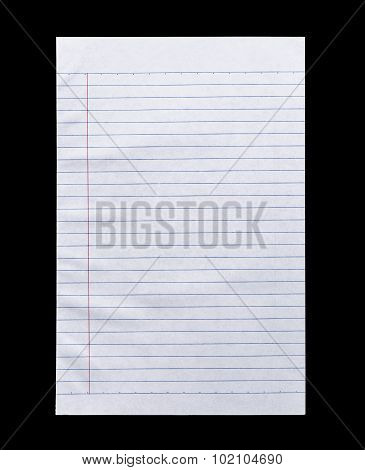 White Lined Paper Isolated On Black Background