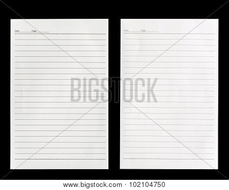 White Lined Paper Isolated On Black Background