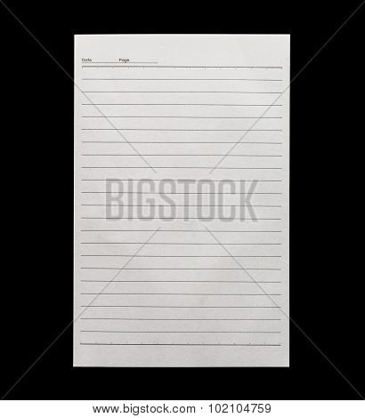 White Lined Paper Isolated On Black Background