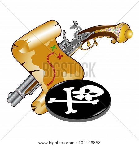 geme vintage pirate icon with gun map and black mark